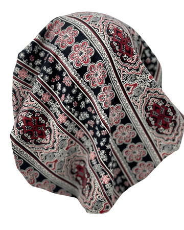 Triple Up BUL753-A Black & Burgundy Print Unlined Pre-Tied Bandanna Myselflingerie.com